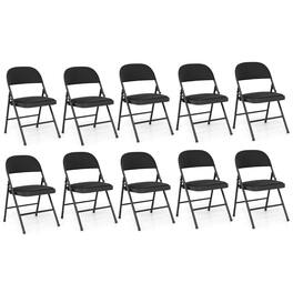 Gymax - 10PCS Folding Chairs w/ Metal Frame PVC Leather Stackable Chairs for Indoor - Black