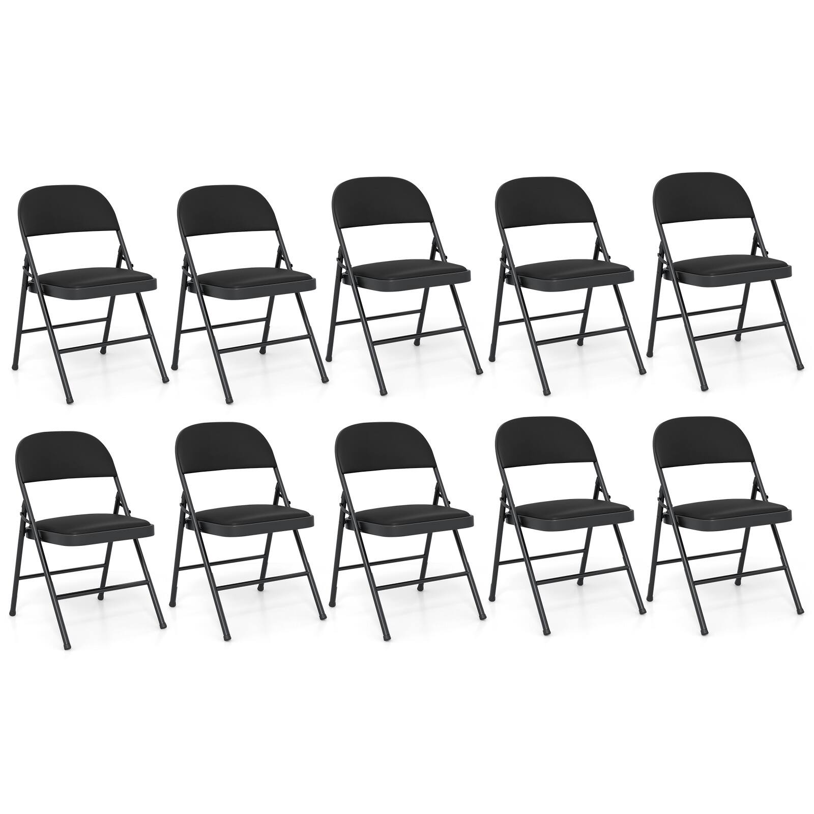 Front. Gymax - Gymax 10PCS Folding Chairs w/ Metal Frame PVC Leather Stackable Chairs for Indoor - Black.