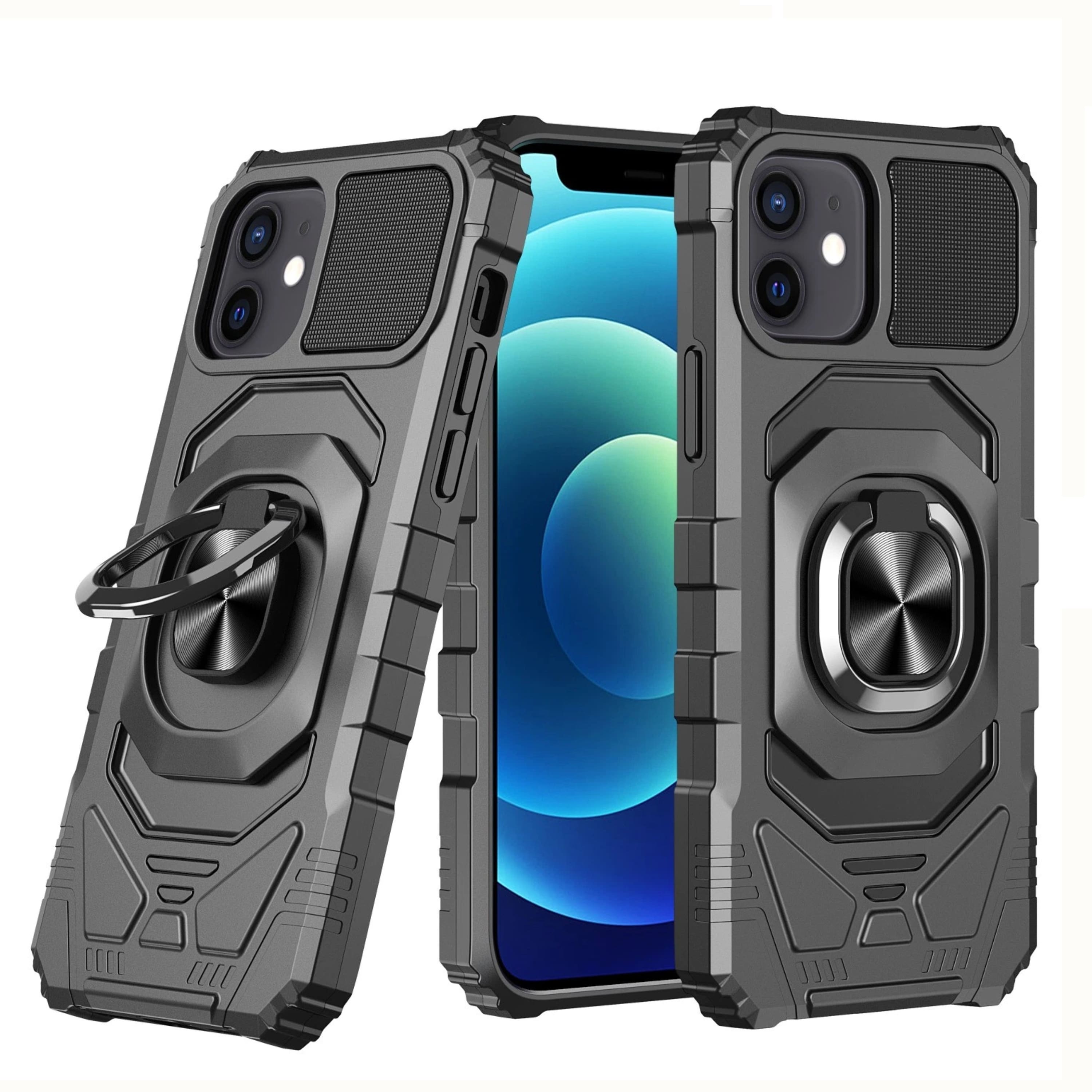 Kitcheniva - Magnetic Ring Stand Hybrid Case With Tempered Glass For iPhone 12 12 Pro - Black price history on PriceWatchPro