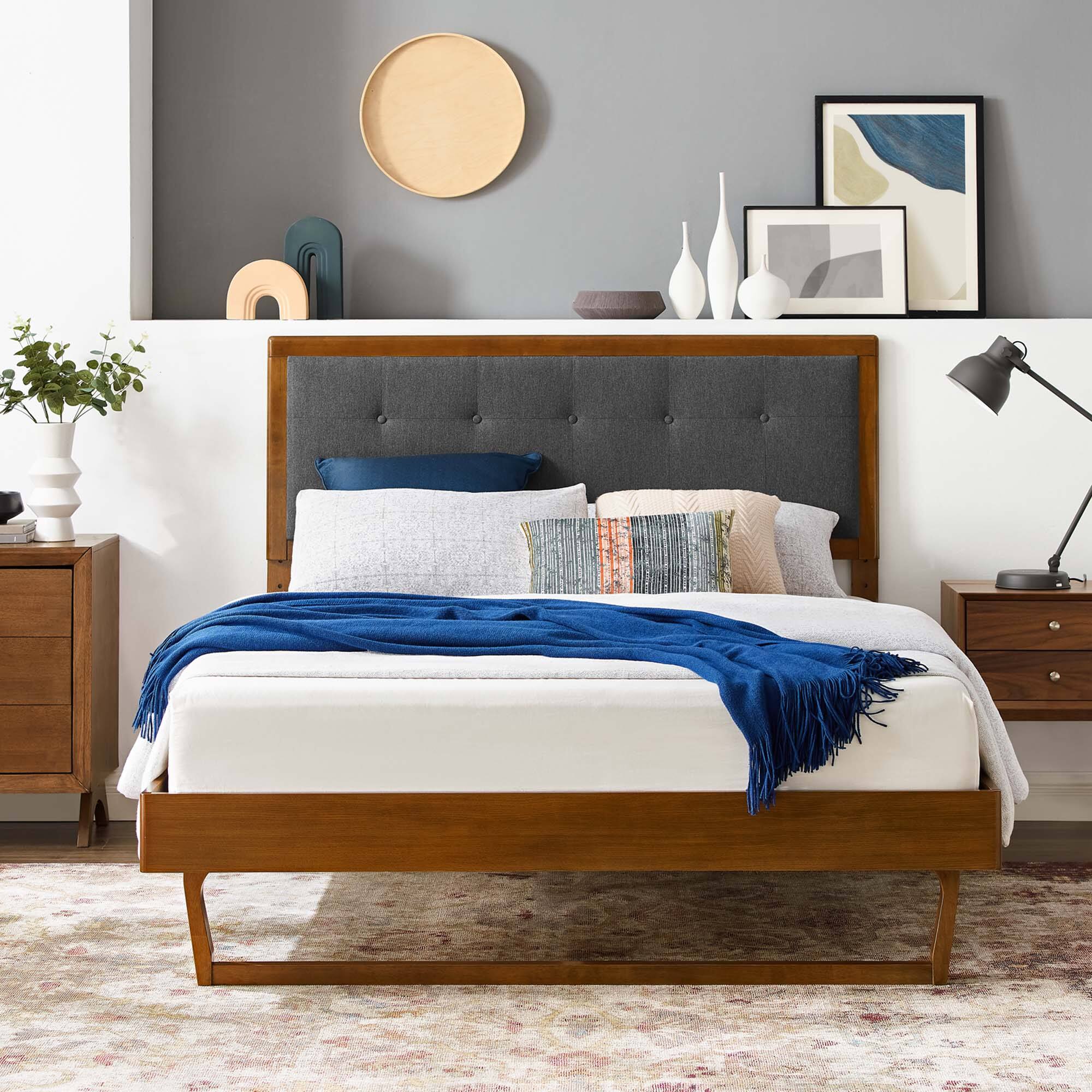 Alt View 5. Modway - Bridgette Wood Queen Platform Bed With Splayed Legs - Brown.