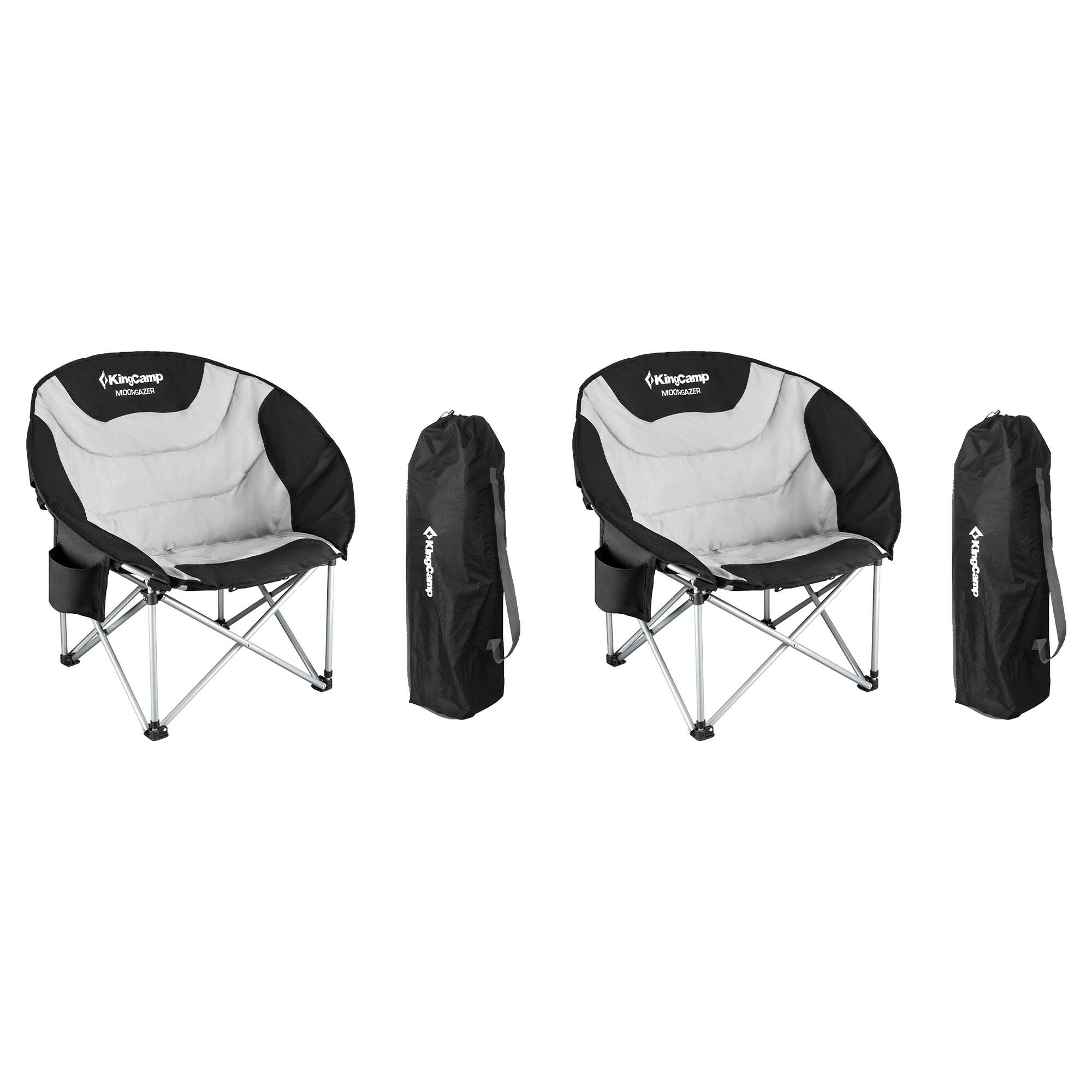 KingCamp - Folding Saucer Lounge Chair with Cup Holder Storage, Black/Medium Gray - Black/Medium Grey