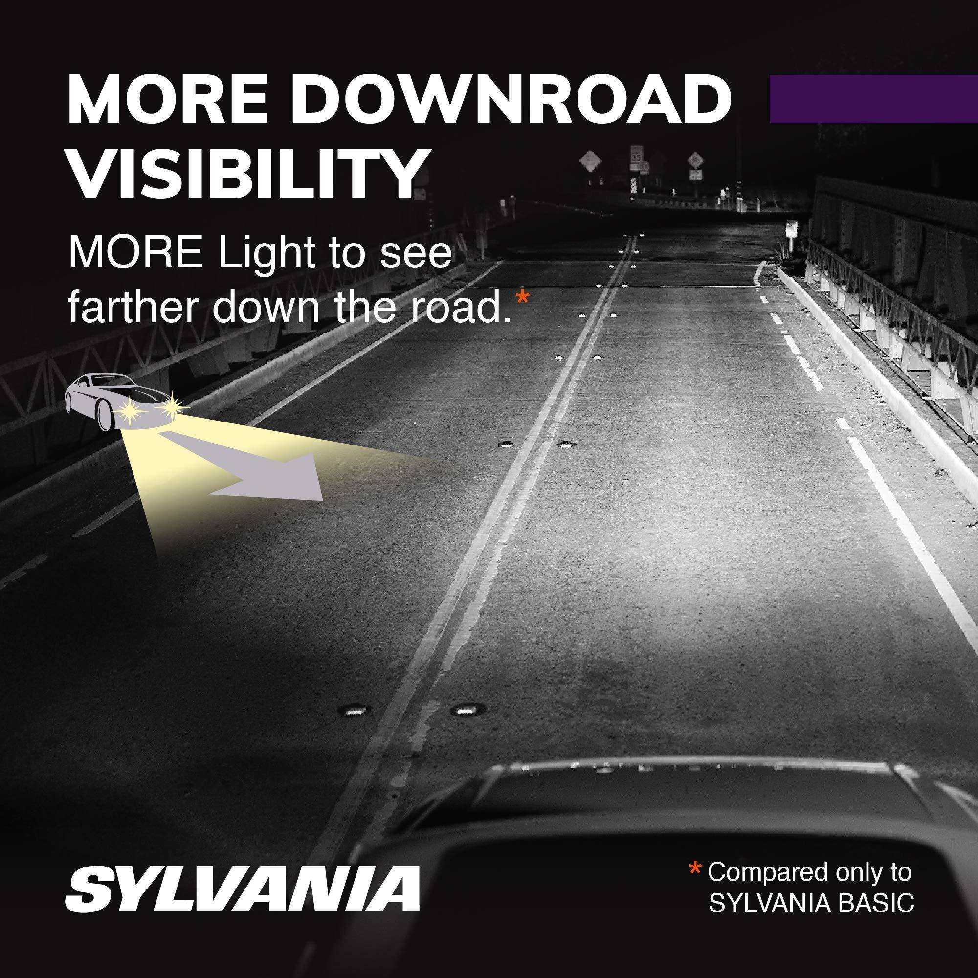 MORE DOWNROAD VISIBILITY  
MORE Light to see farther down the road.  

SYLVANIA  

*Compared only to SYLVANIA BASIC