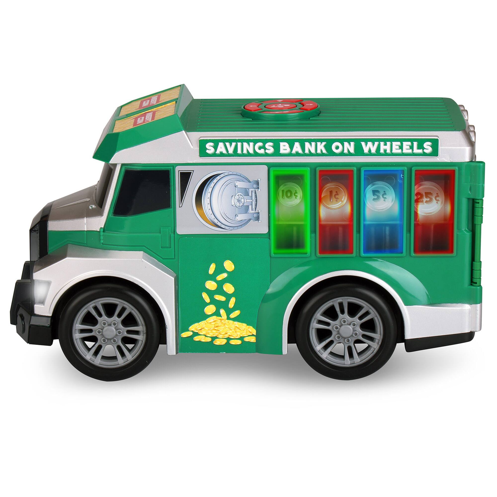 SAVINGS BANK ON WHEELS { $0.10, $0.25, $0.50, $0.75 }