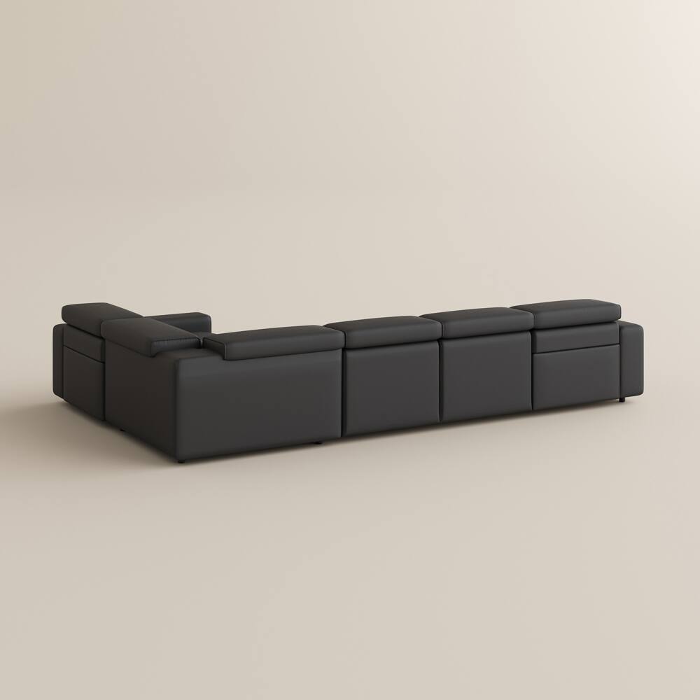 Alt View 10. POVISON - 141.14" Power Corner Sofa L-shaped Electric Reclining Couch, 2 Extendable Recliners, USB Charging, Living Room,Khaki - Black Sustainable Leather.