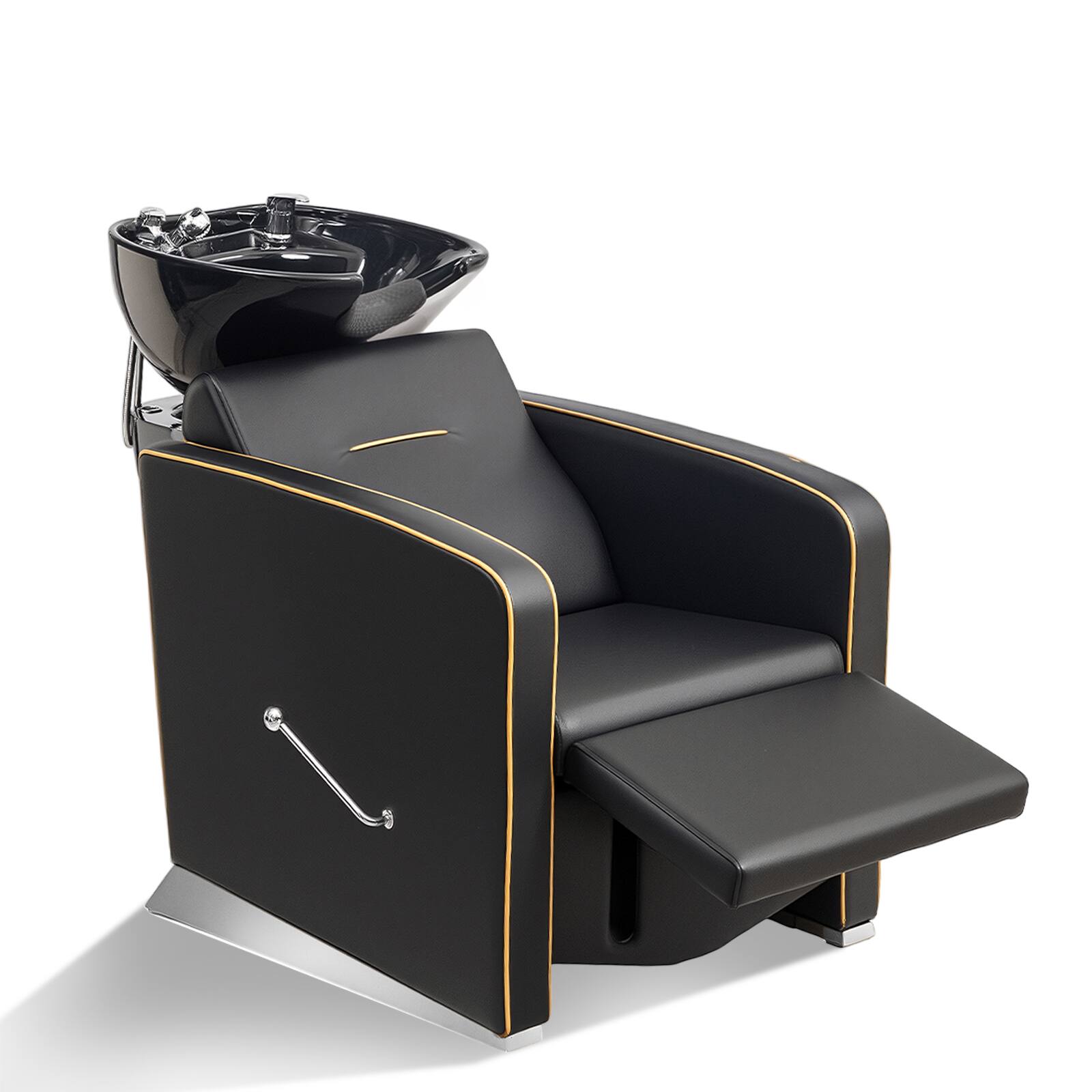 Winado - Backwash Shampoo Unit Salon Chair Hair Washing Station with Ceramic Bowl & Adjustable Footrest for Beauty Spa Barbershop - Black