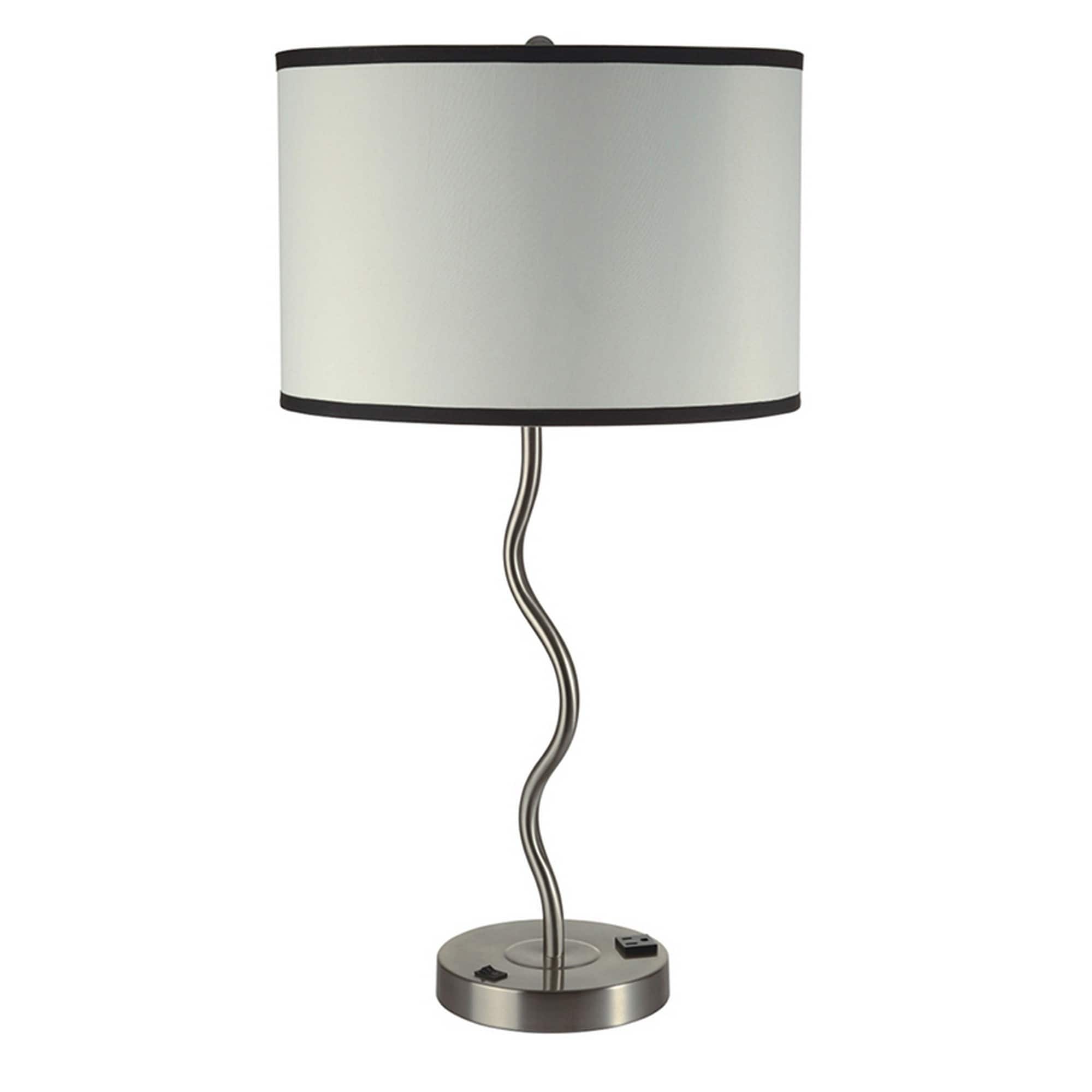 Manhattan Lane - 29 Inch Round Drum Shade Table Lamp, Curved Tubular Frame - Silver
