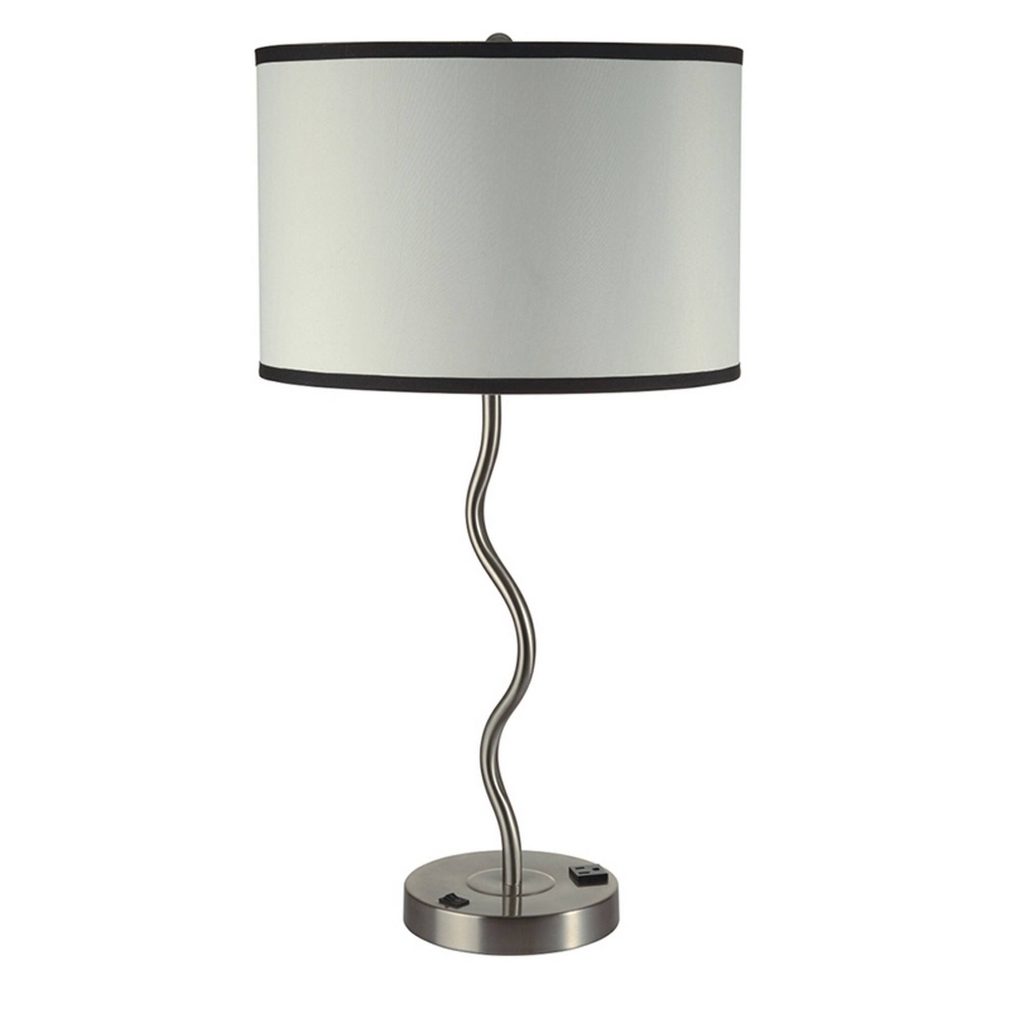 Front. Manhattan Lane - 29 Inch Round Drum Shade Table Lamp, Curved Tubular Frame - Silver.
