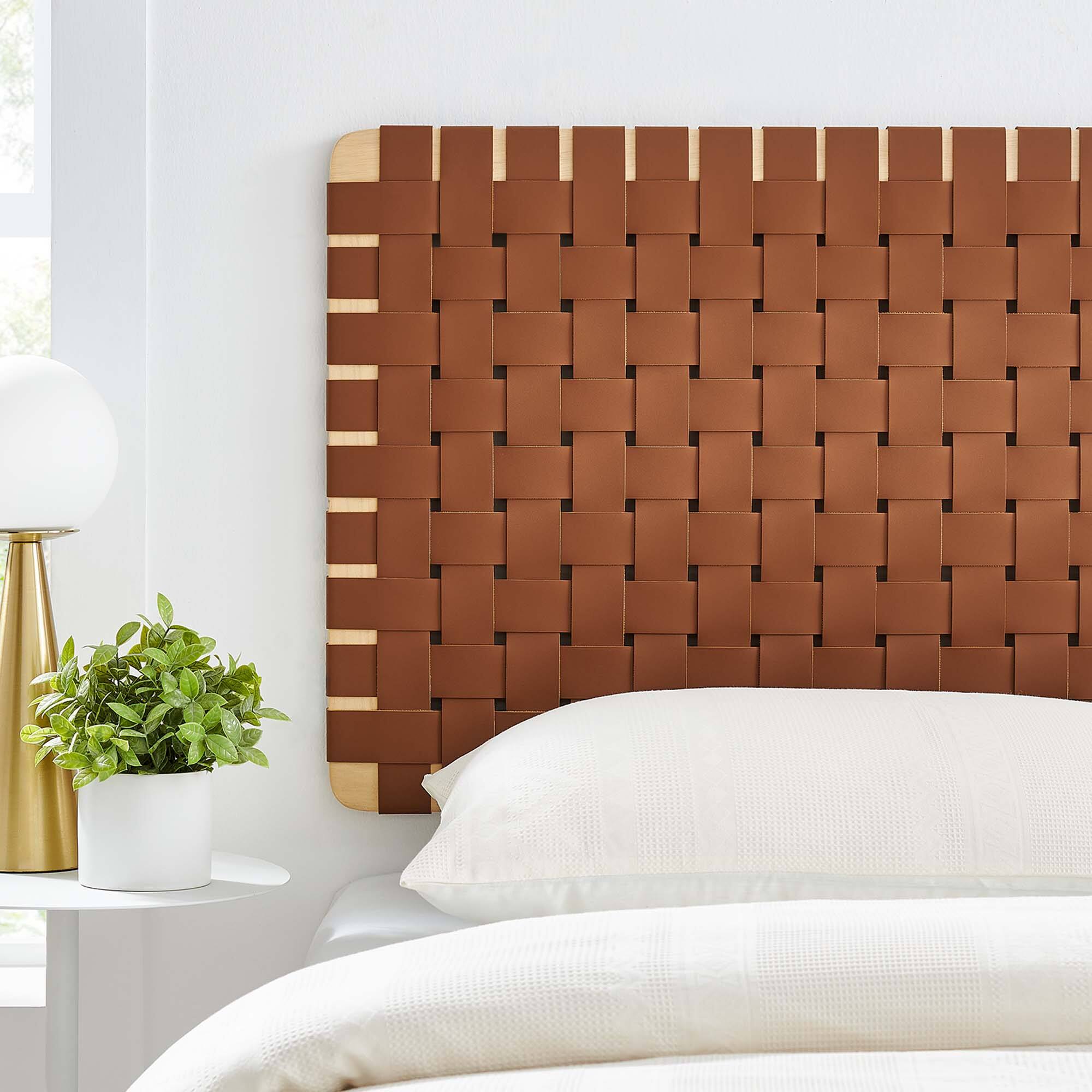Alt View 4. Modway - Sparta Weave Wall-Mount Vegan Leather Twin Headboard by Modway - Brown.