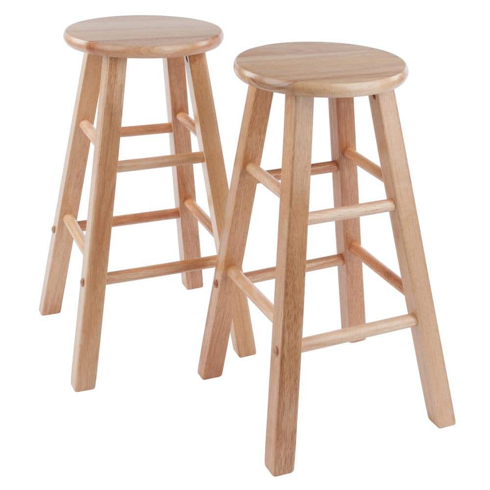 FurniFact - Solid Wood Kitchen Stools Set of 2, Bar Chairs for Counter Seating - Natural