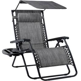 Best Choice Products - Folding Zero Gravity Recliner Patio Lounge Chair w/ Canopy Shade, Headrest, Tray - Gray