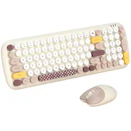 SaharaCase - Wireless Keyboard & Mouse Combo | Colorful 100 Keys Full Keyboard | Soft Click | USB & Type-C Adapter - Beige