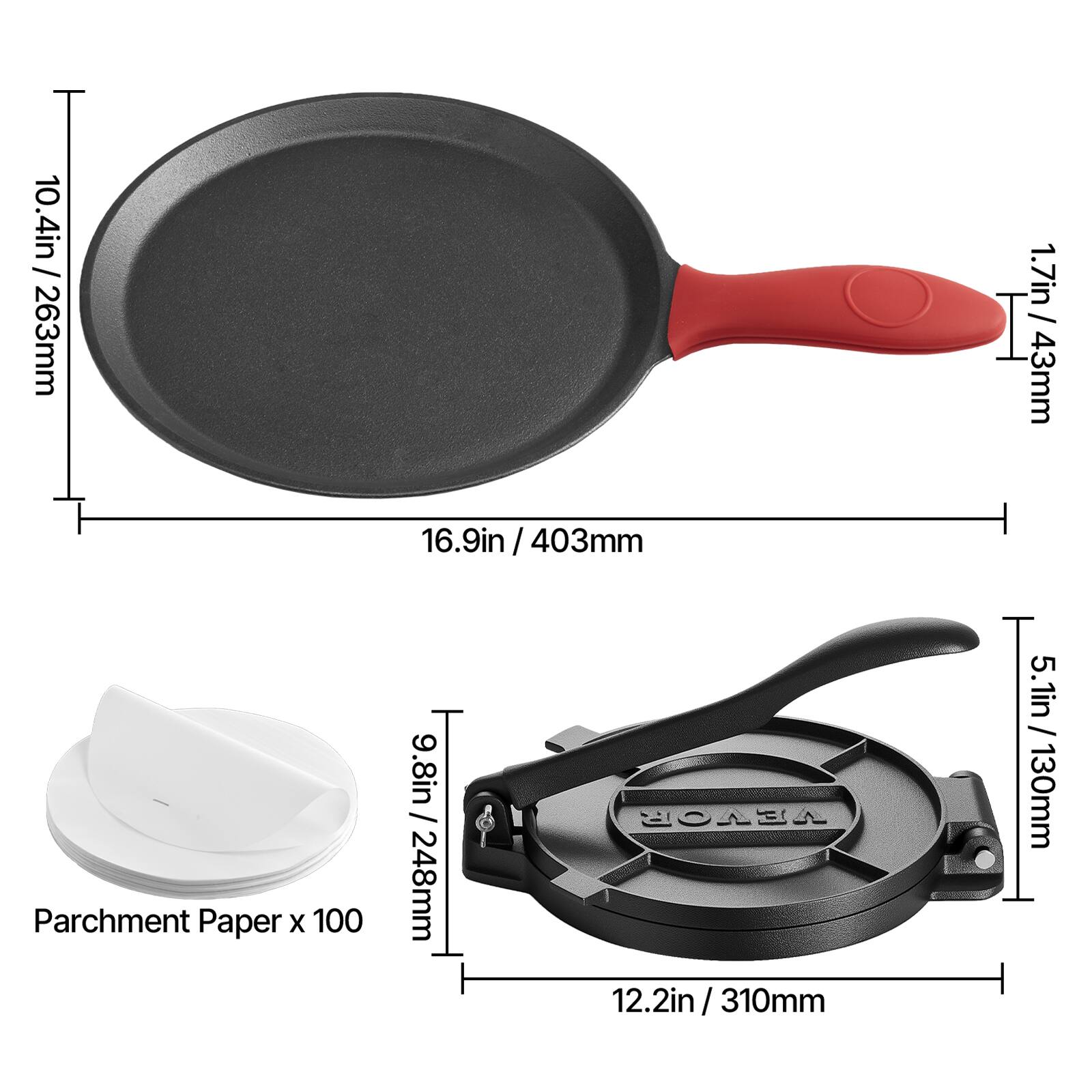 10.4in / 263mm  
1.7in / 43mm  
16.9in / 403mm  
Parchment Paper x 100  
9.8in / 248mm  
12.2in / 310mm  
5.1in / 130mm