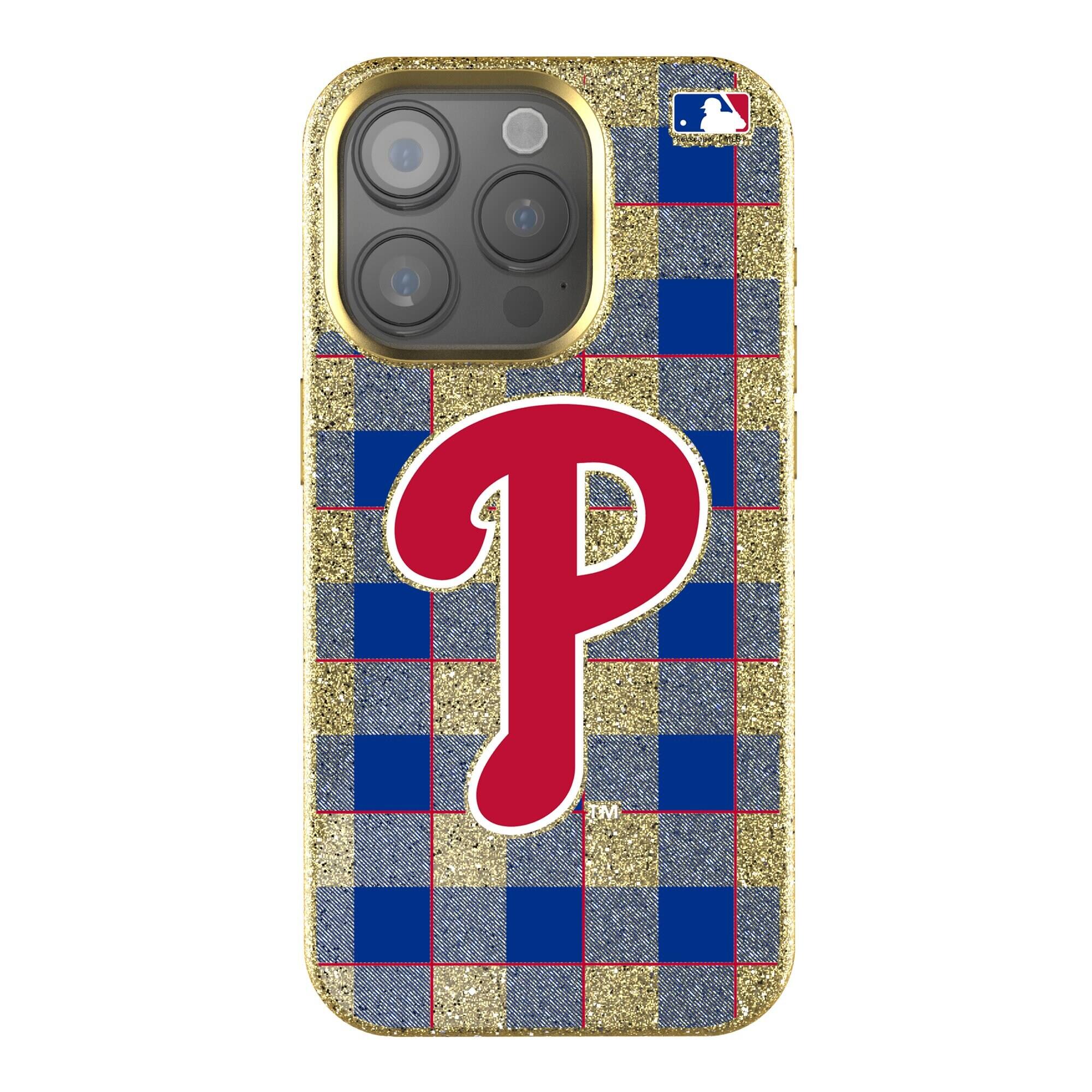 Front. Keyscaper - Plaid Bling iPhone Case - 14 Pro Max - Gold.