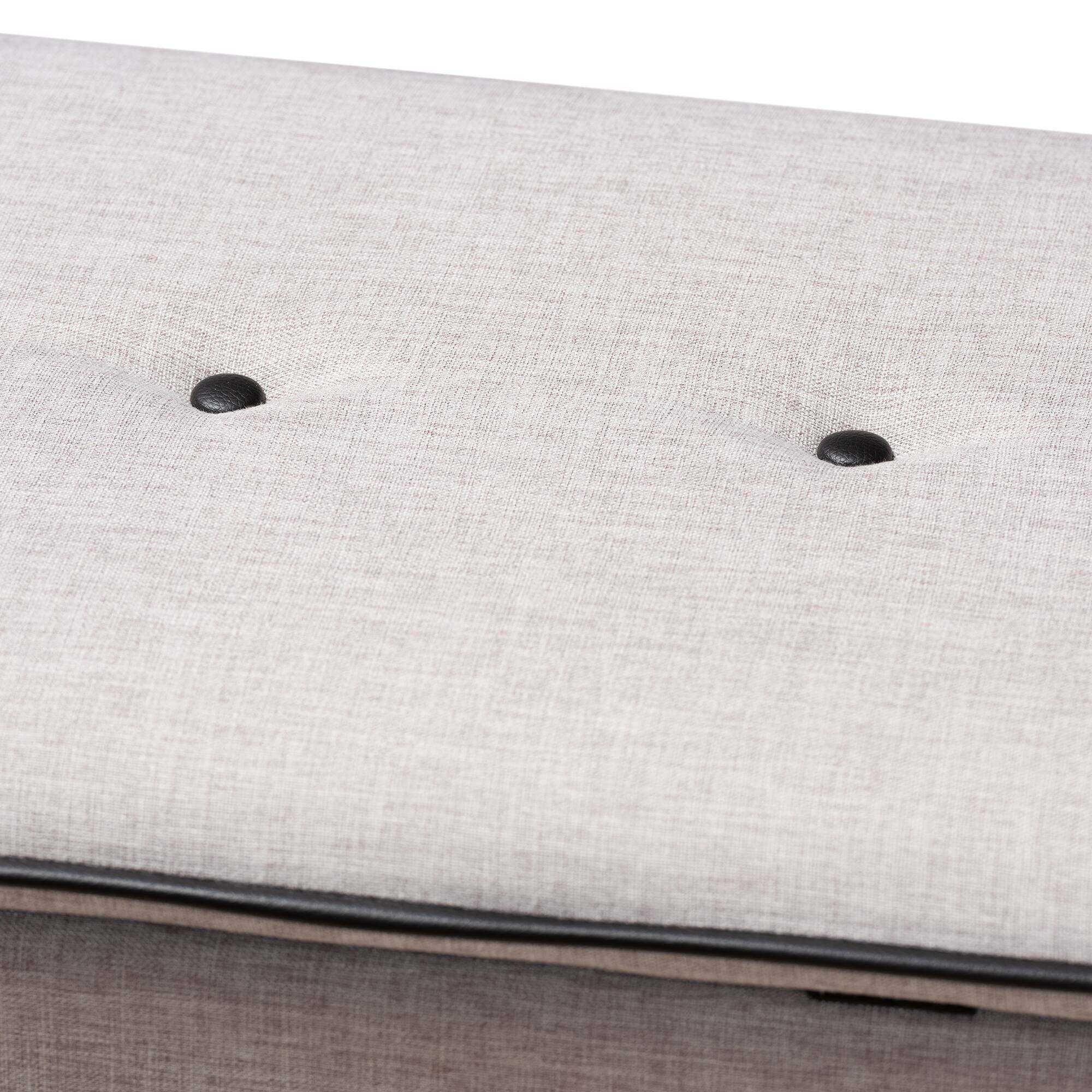 Alt View 2. Baxton Studio - Marlisa Mid-Century Modern Walnut Finished Wood and Fabric Upholstered Button Tufted Storage Ottoman Bench - Grey.