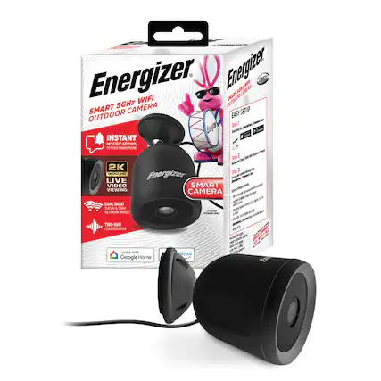 Energizer Smart 5GHz WiFi Outdoor Camera
- Instant Notifications to Your Smartphone
- 2K Quad HD Live Video Viewing
- Dual Band Network Bands
- Two-Way Conversation
- Works with Alexa and Google Home
Easy Setup:
1. Download the Energizer Smart Camera app.
2. Connect the camera to your Wi-Fi network.
3. Set up the camera and start using it.
Features:
- Wired Power
- Smart Security Camera
- Outdoor Use
- 20m Range