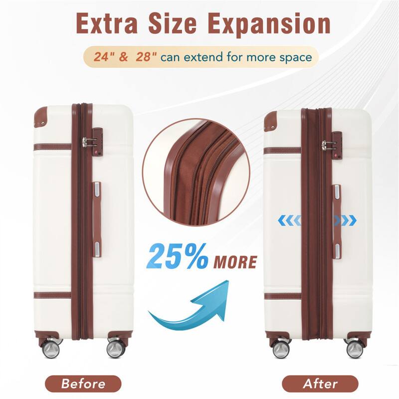 Extra Size Expansion  
24" & 28" can extend for more space  

25% MORE  

Before After