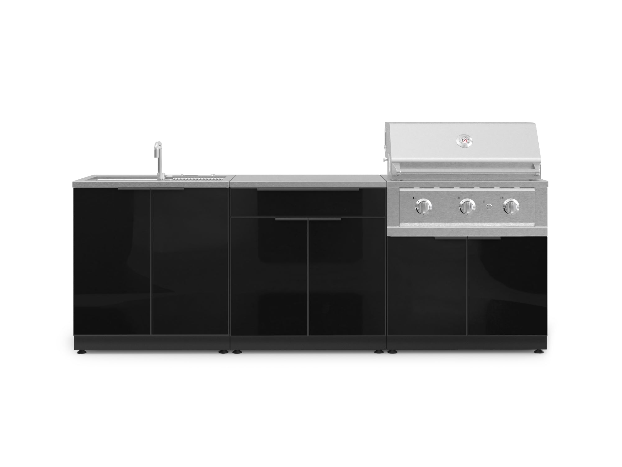 Front. NewAge Products - Outdoor Kitchen Aluminum 5 Piece Cabinet Set with Bar, Grill, Sink Cabinet, Performance Grill, and Countertop - Black.