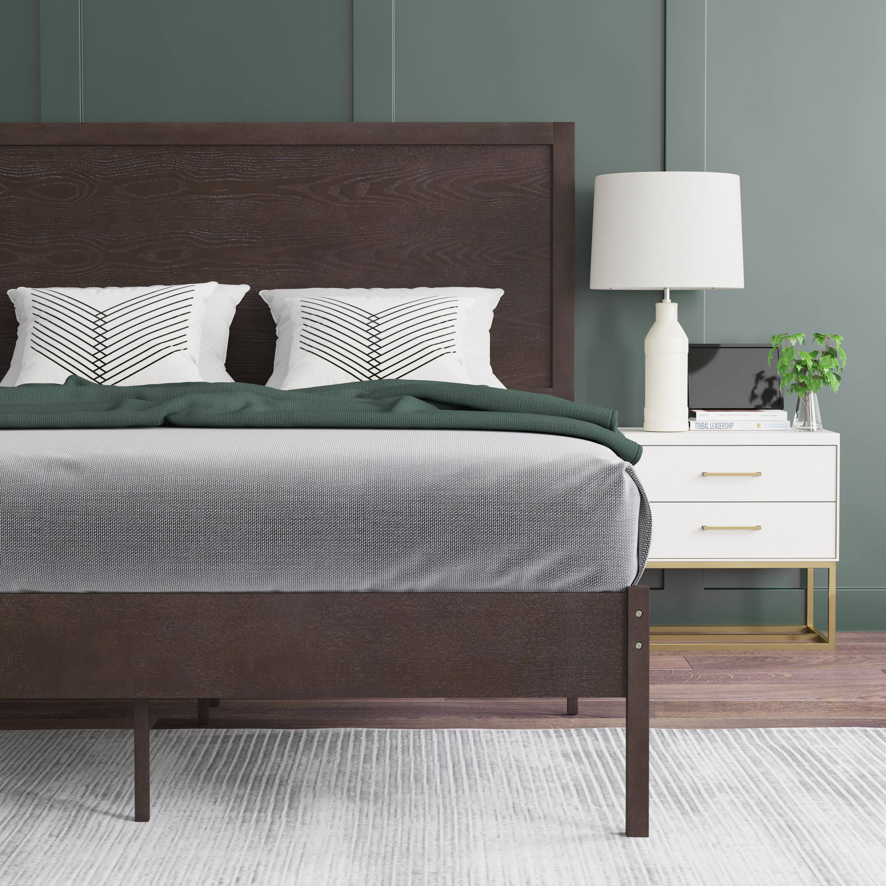 Alt View 3. Emma + Oliver - Ashton Classic Wooden Platform Bed with Headboard - Dark Brown.
