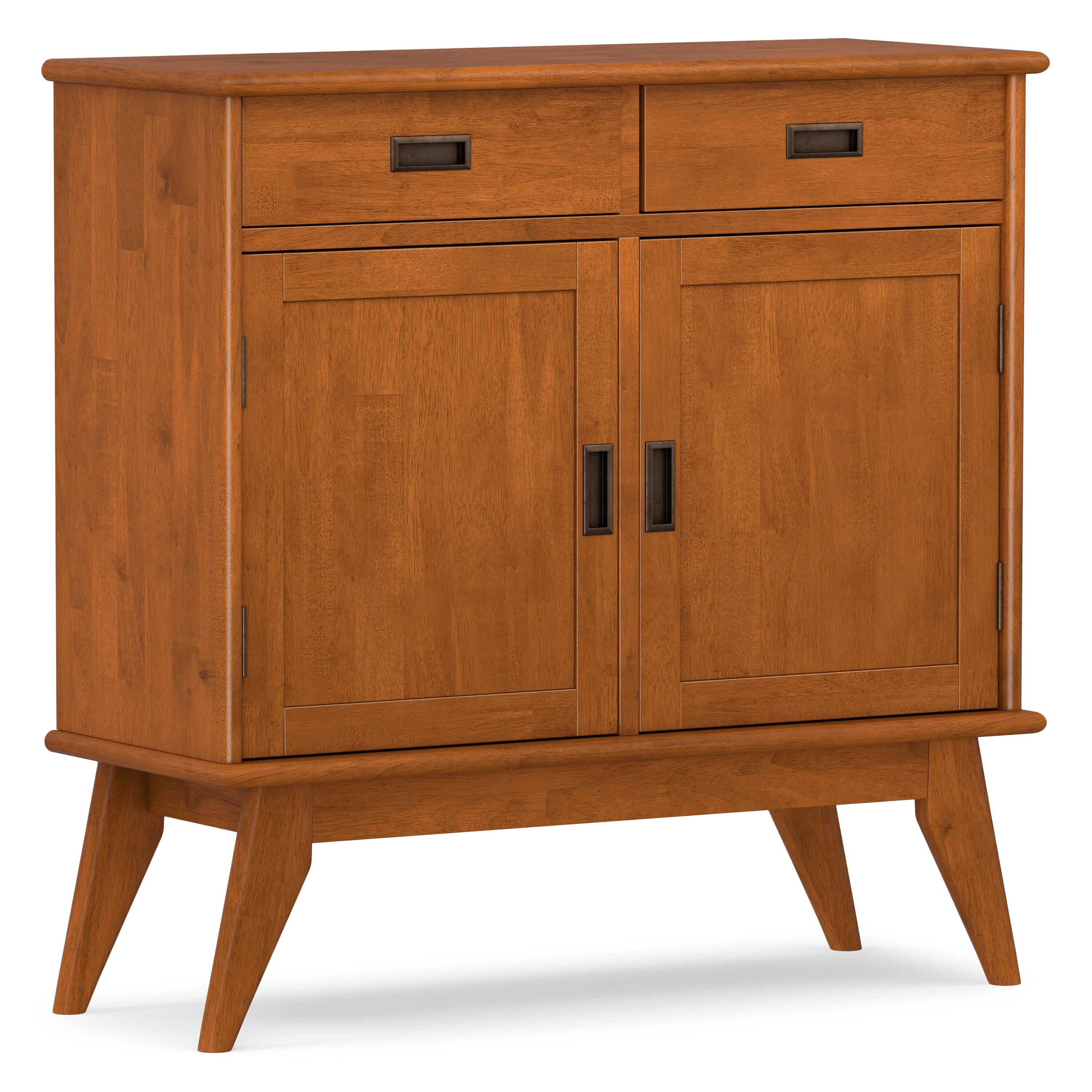Angle. Simpli Home - Simpli Home Draper SOLID HARDWOOD 36 inch Wide Mid Century Modern Entryway Storage Cabinet in Teak Brown - Teak Brown.