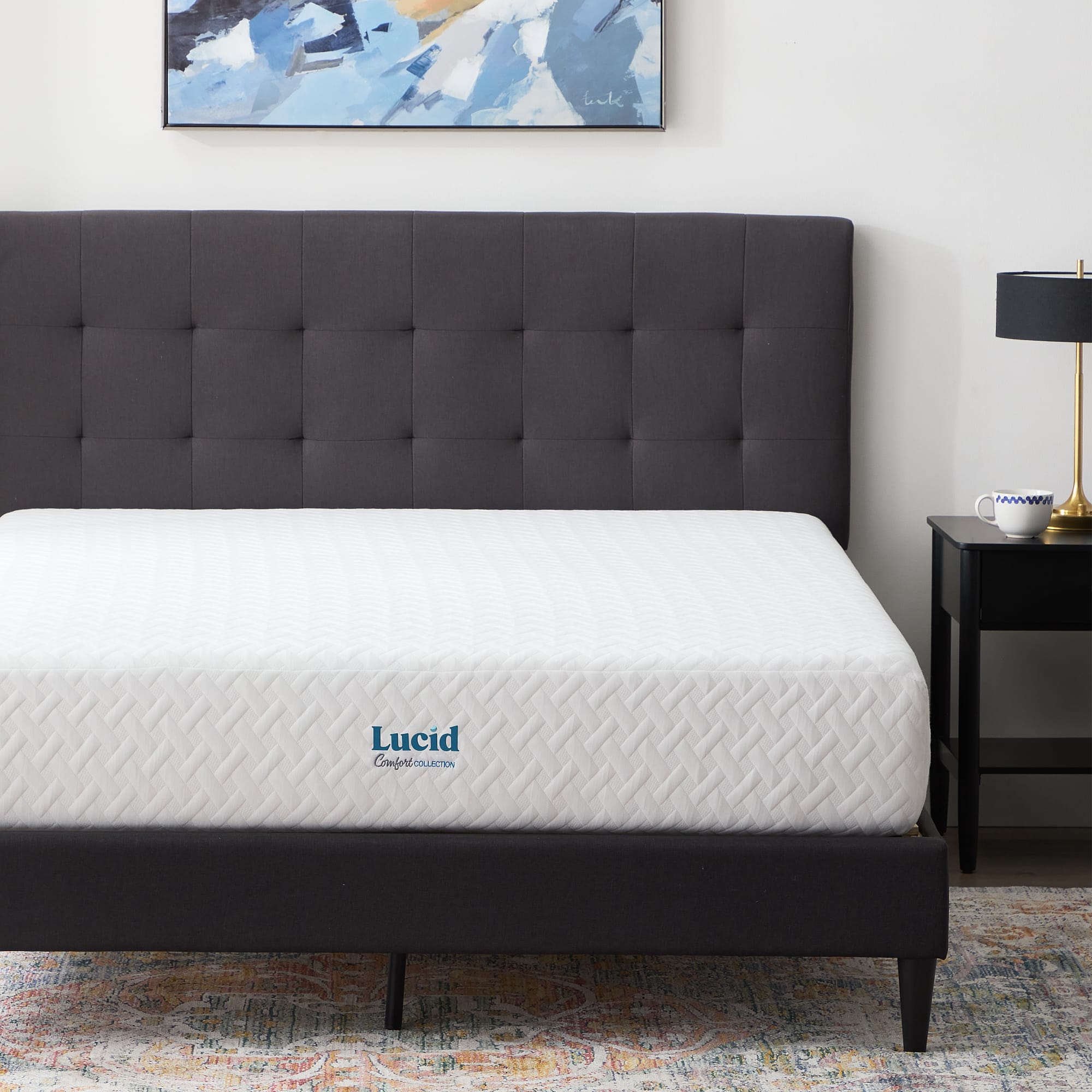 Front. Lucid Comfort Collection - 10-inch Firm Memory Foam Mattress - Cal King - White.