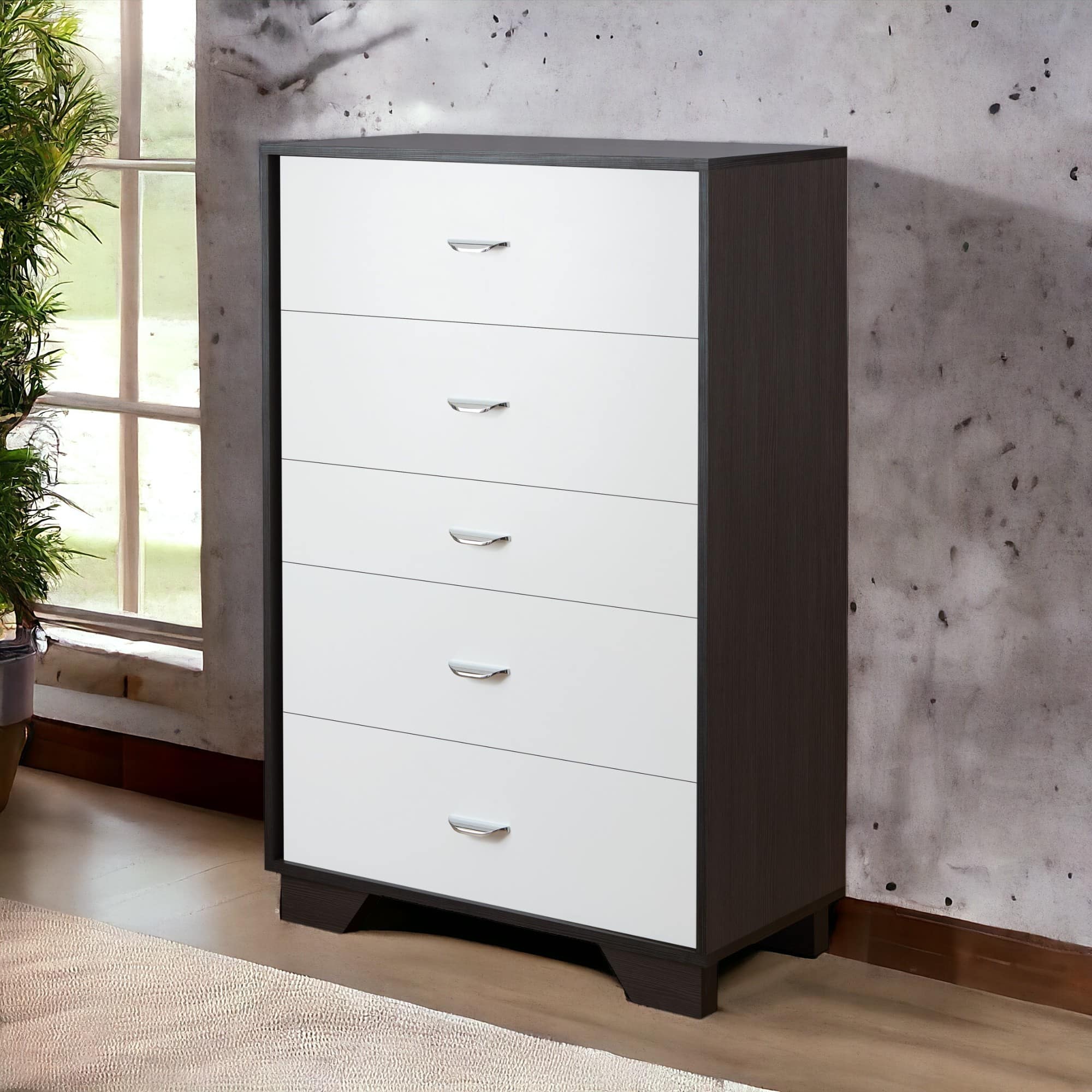 TinyHomie - White and Espresso 5-Drawer Chest - Espresso and White