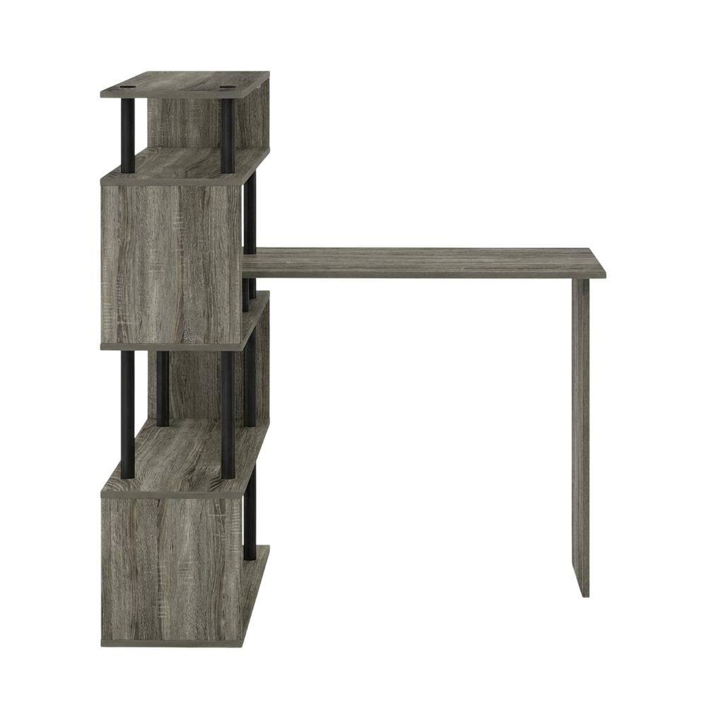 Back. BisonOffice - L-Shaped Computer Desk - 5-Tiers, French Oak, Black finish, sturdy workspace - French Oak/Black.