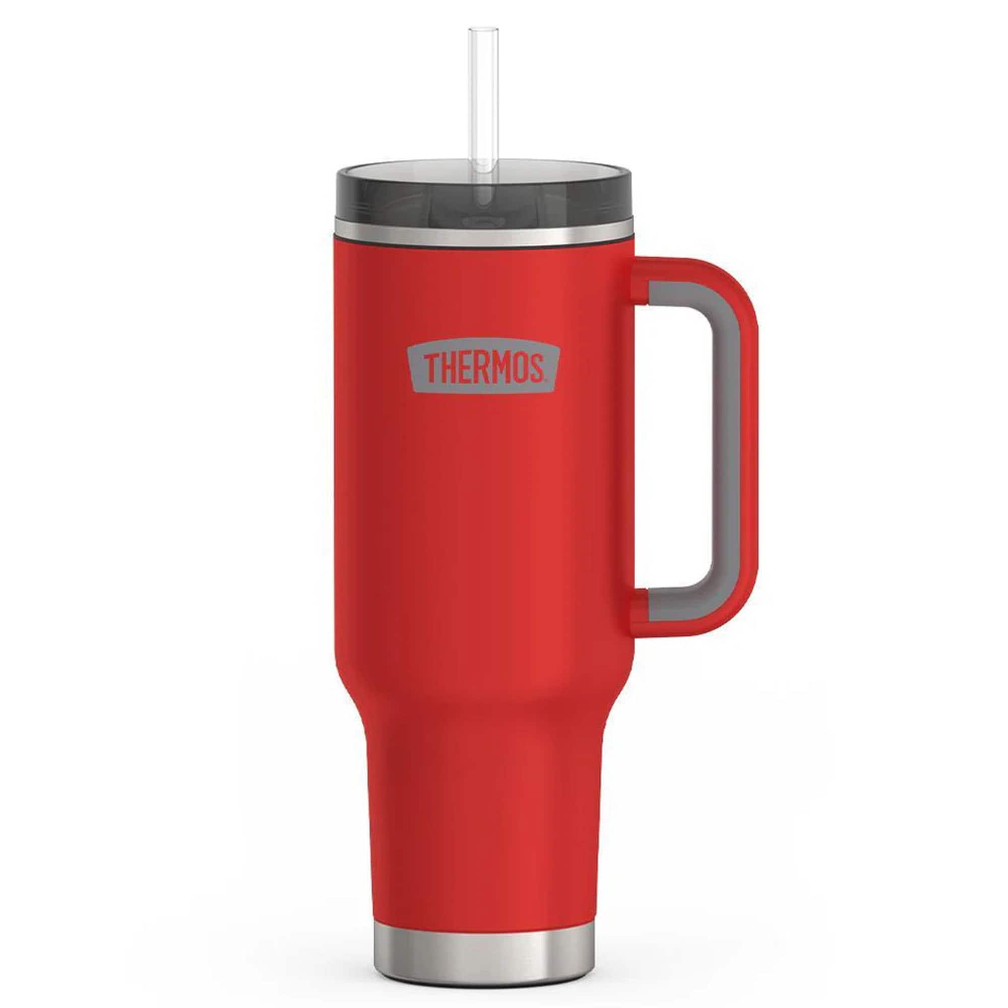 Front. Thermos - Thermos 40 oz Stainless Steel Cup Holder Mug w/ Straw - Crimson - Crimson.