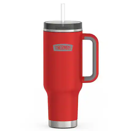 Front. Thermos - Thermos 40 oz Stainless Steel Cup Holder Mug w/ Straw - Crimson - Crimson.