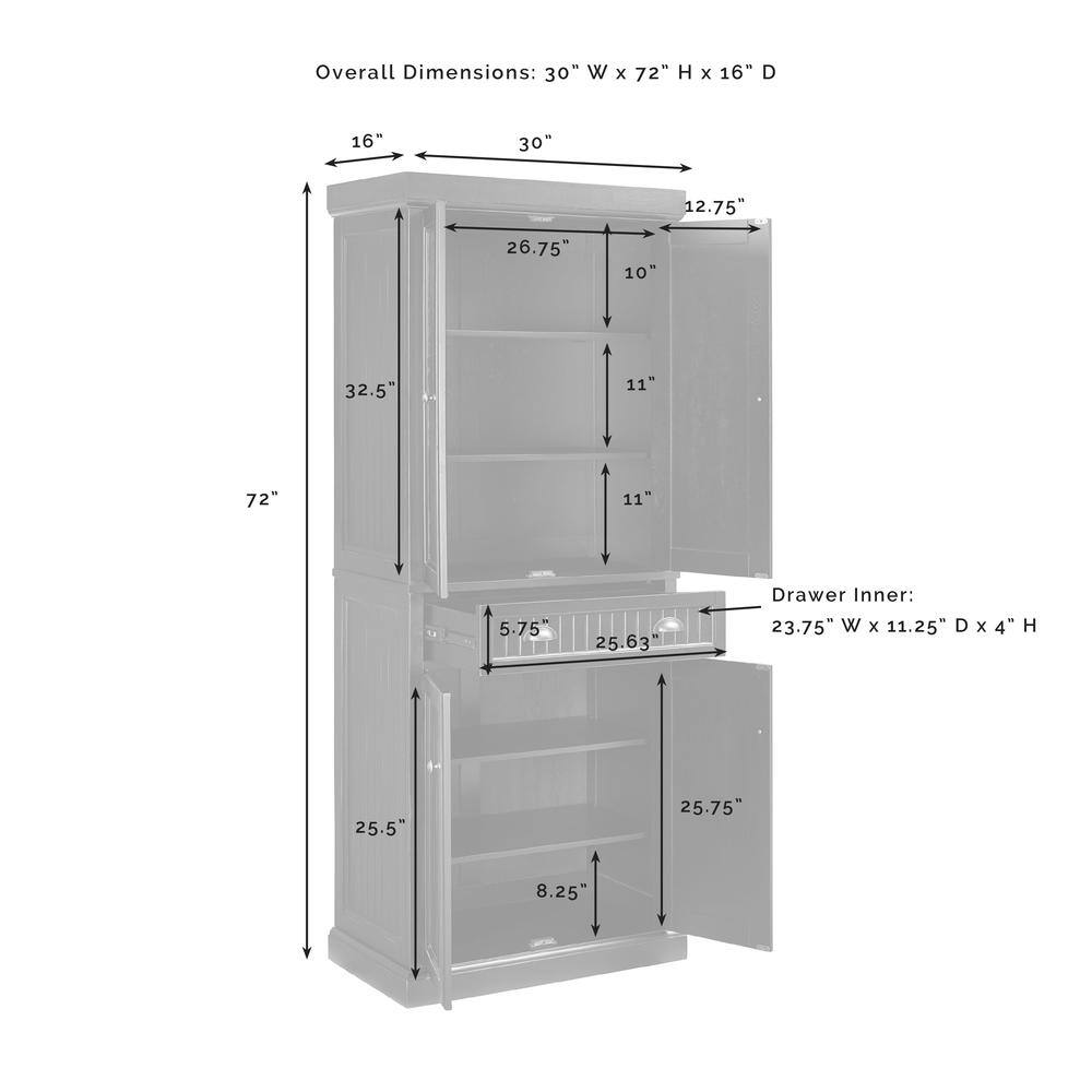 Overall Dimensions: 30" W x 72" H x 16" D

Drawer Inner: 23.75" W x 11.25" D x 4" H