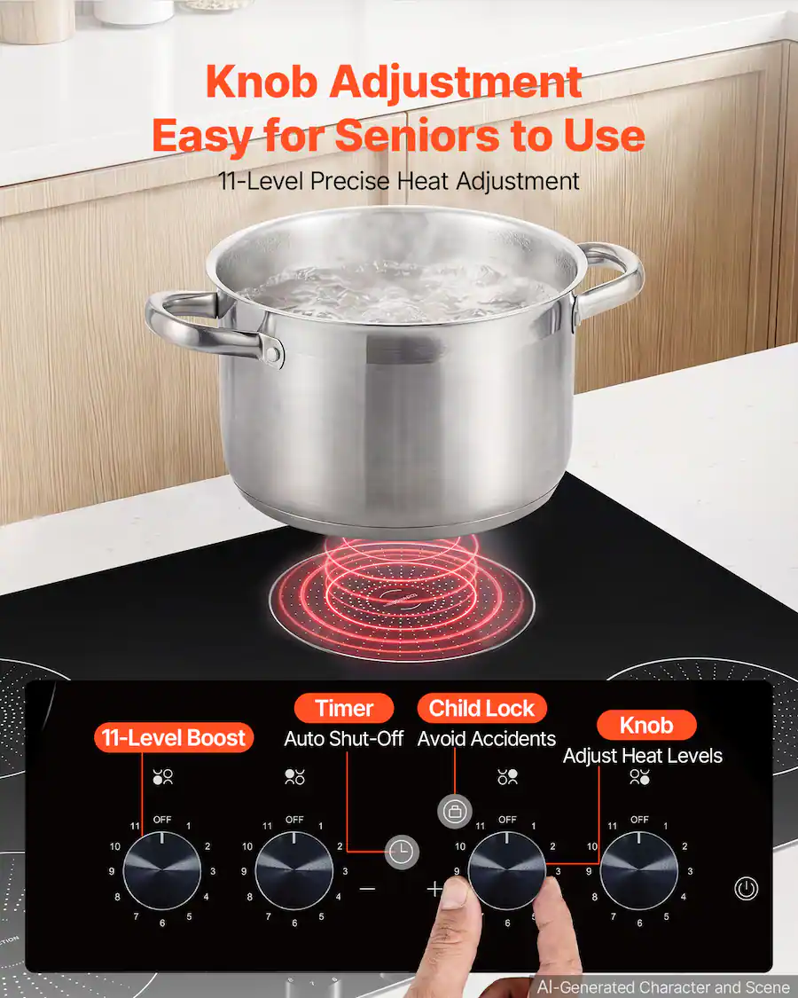 Induction Knob VEVOR Induction Cooktop 30inch 4 Burners Built in Electric Stove 220V ...