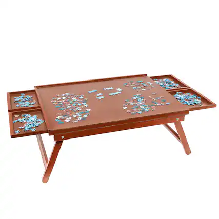 Front. Jumbl - 1000-Piece Puzzle Board - 23 x 31" Wooden Puzzle Table with 4 Removable Drawers - Brown.