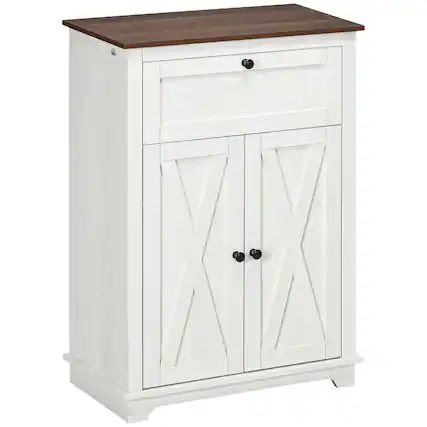 Front. Homcom - Farmhouse Barn Door Accent Cabinet, Kitchen Sideboard Storage Cabinet with Double Doors, Drawer, Adjustable Shelf - White.