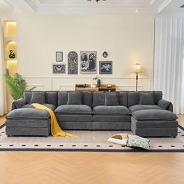 Anysun - Oversized U-Shape Chenille Sectional - 4-Seat Deep-Seat Cloud Couch with 2 Ottomans, DIY Modular for Living Room - Gray