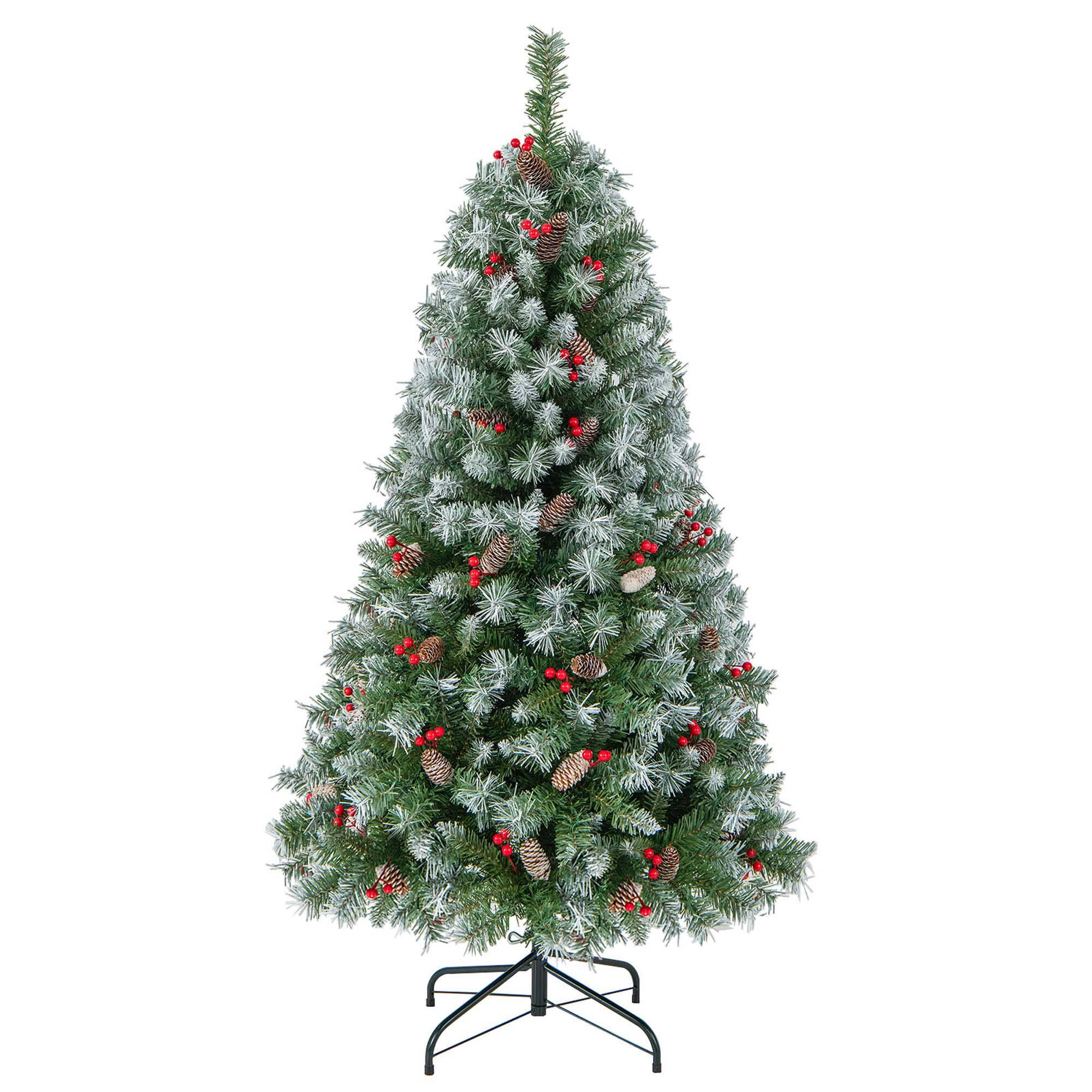 Alt View 19. Costway - 5 FT Artificial Christmas Tree Hinged w/ 200 Warm LED Lights & 126 Red Berries - Green/White.
