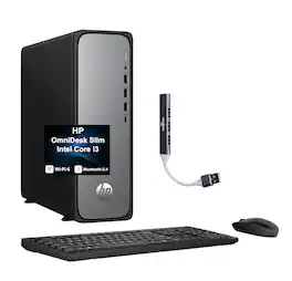HP - OmniDesk Slim Desktop (i3-13100, 32GB, 1TB SSD, Intel UHD 730, WiFi 6, Bluetooth 5.4, Win 11 Pro) w/USB Hub - Meteor Silver