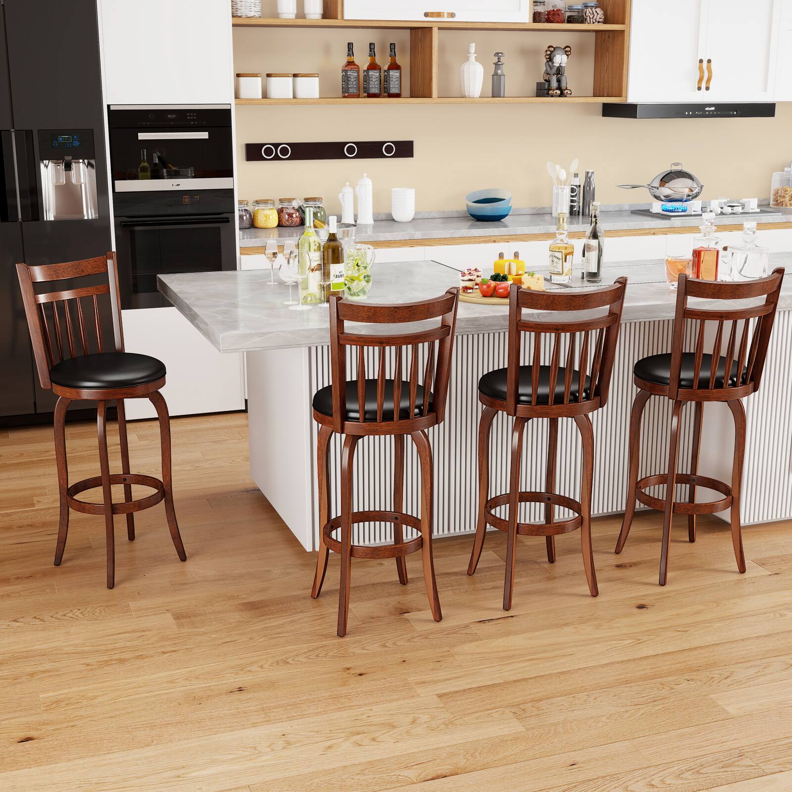Alt View 4. Costway - Costway 30" Swivel Bar Stools Set of 2 with Backs, Solid Wood Legs & Footrest for Home Bar - Expresso.