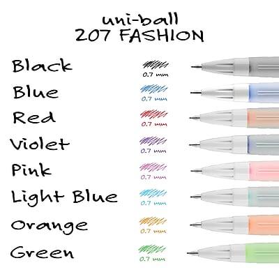 uni-ball 207 FASHION

Black 0.7 mm  
Blue 0.7 mm  
Red 0.7 mm  
Violet 0.7 mm  
Pink 0.7 mm  
Light Blue 0.7 mm  
Orange 0.7 mm  
Green 0.7 mm