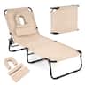 Costway - Beach Chaise Lounge Chair with Face Hole Pillows & 5-Position Adjustable Backrest - Beige