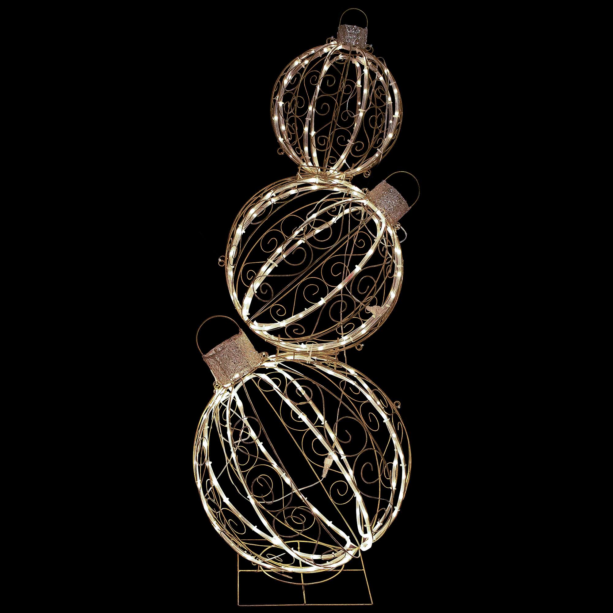 Front. Northlight - Open Design Stacked Christmas Ornaments Outdoor Decoration - 51" - Gold - Warm White - Gold.