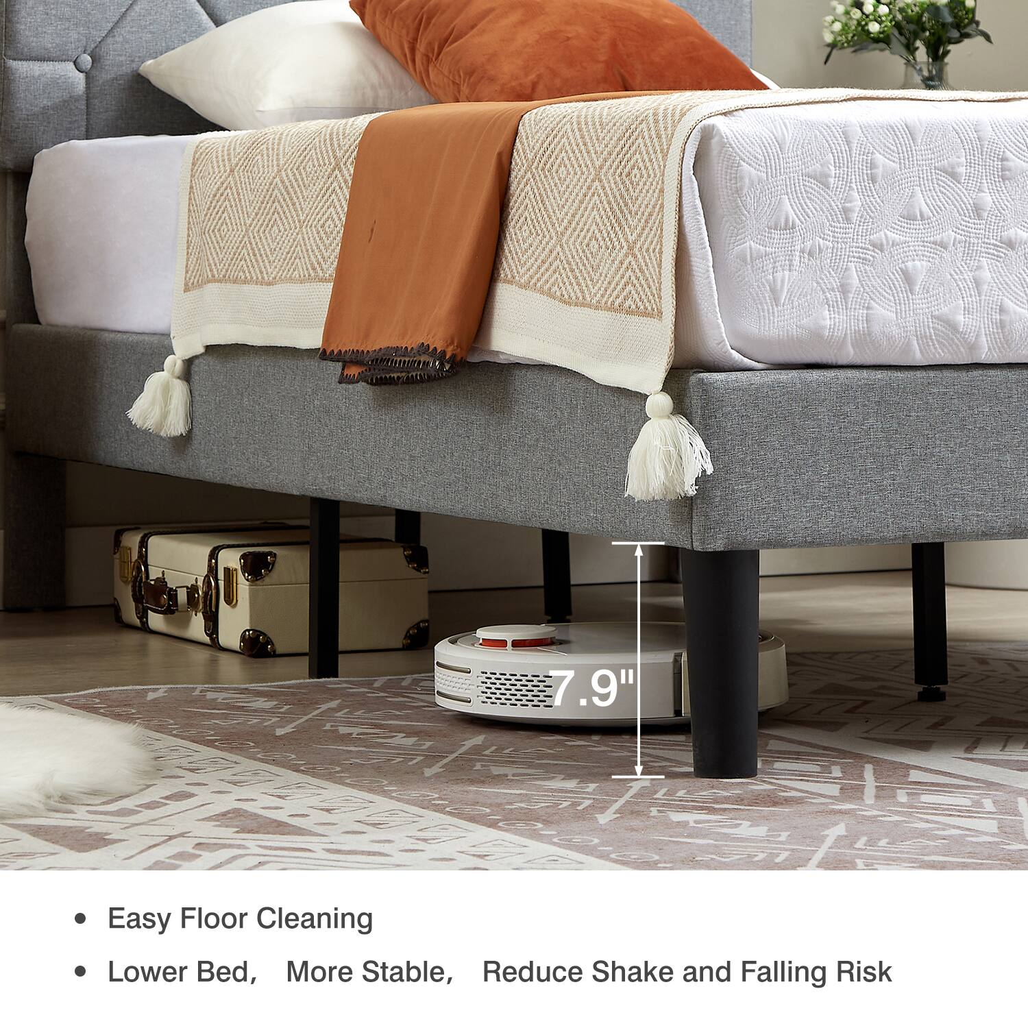 - Easy Floor Cleaning
- Lower Bed, More Stable, Reduce Shake and Falling Risk