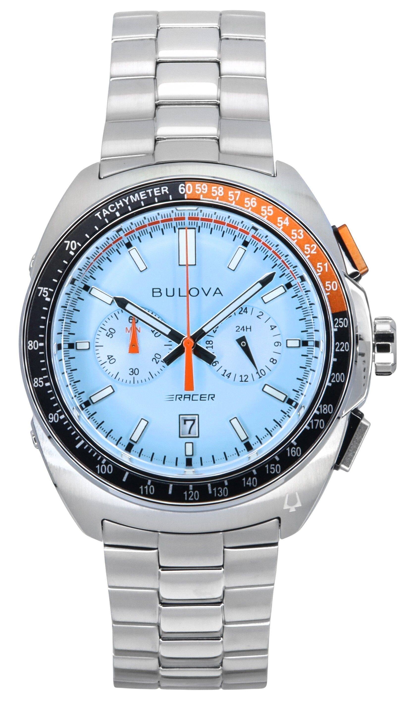 Bulova - Racer Chronograph Stainless Steel Blue Dial Quartz 98B432 100M Men's Watch - Silver, Blue