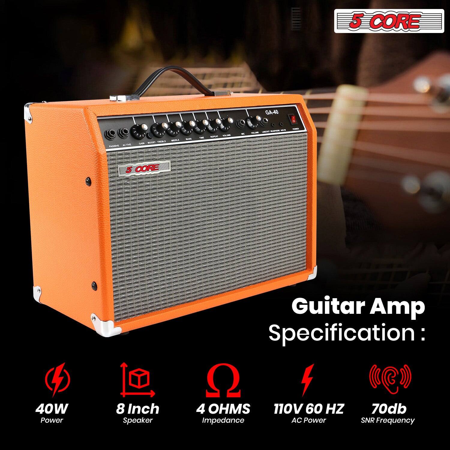 5 CORE Guitar Amp 40W Electric Bass Acoustic Portable Amplifier