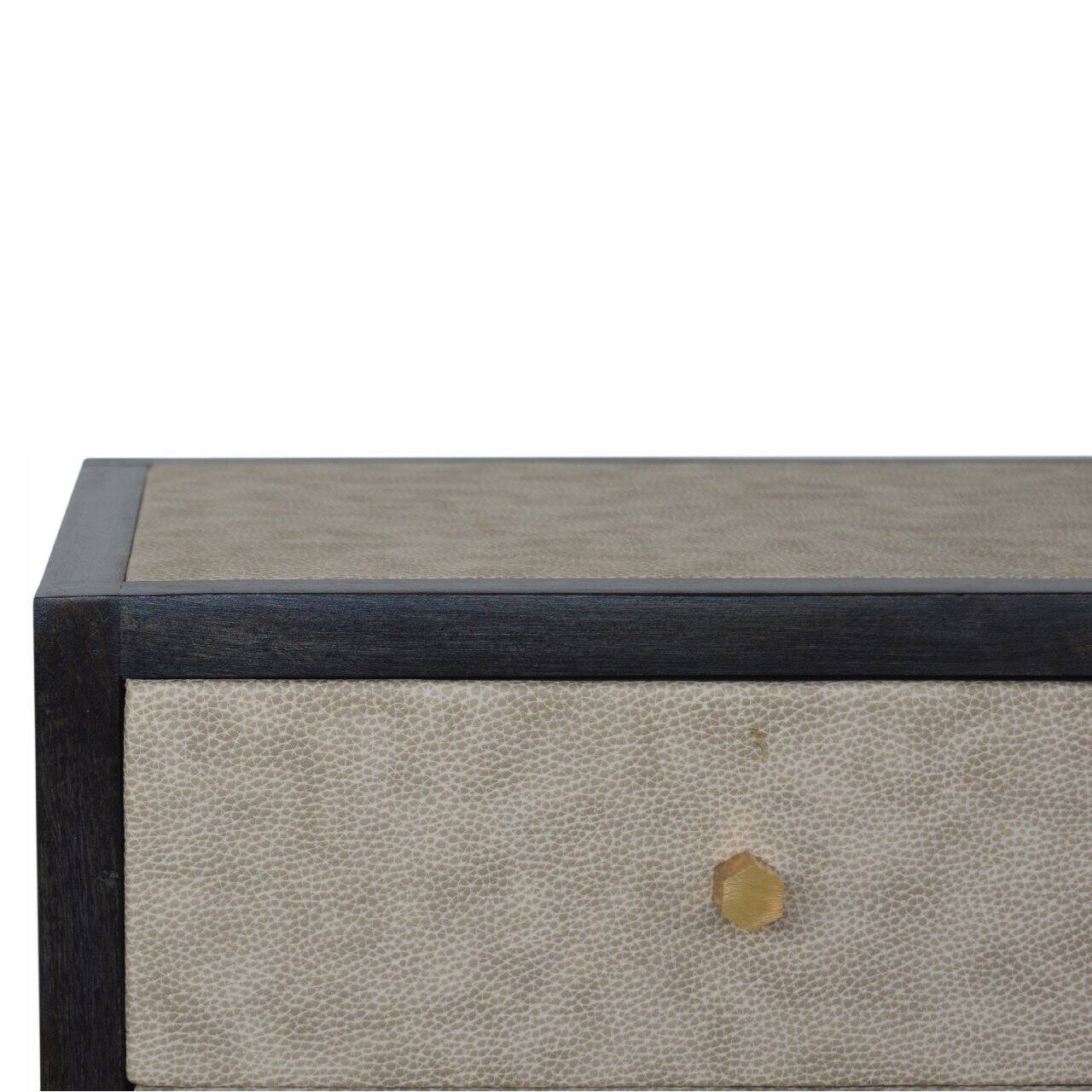 Alt View 1. Artisan Furniture - Artisan Furniture Solid Wood Faux Leather Nightstand, 3 Drawers, Grey and Black - Ash Black.