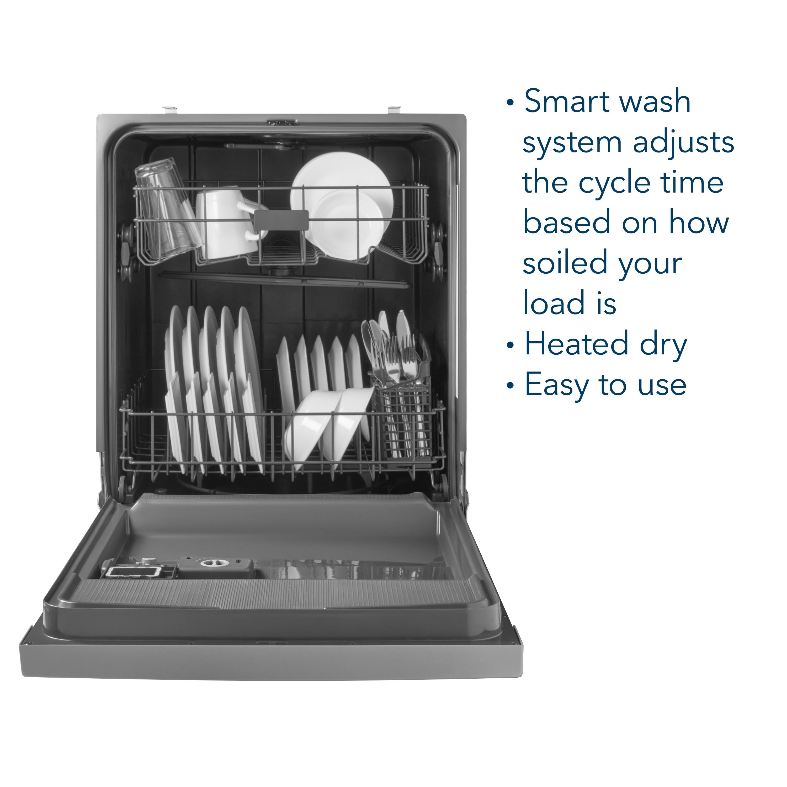 - Smart wash system adjusts the cycle time based on how soiled your load is
- Heated dry
- Easy to use