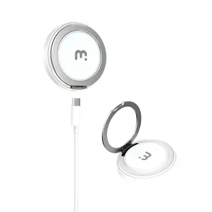 Front. Mybat Pro - MyBat Pro DockIt 360° MagSafe Wireless Charger + Ring Grip Stand - White - White.