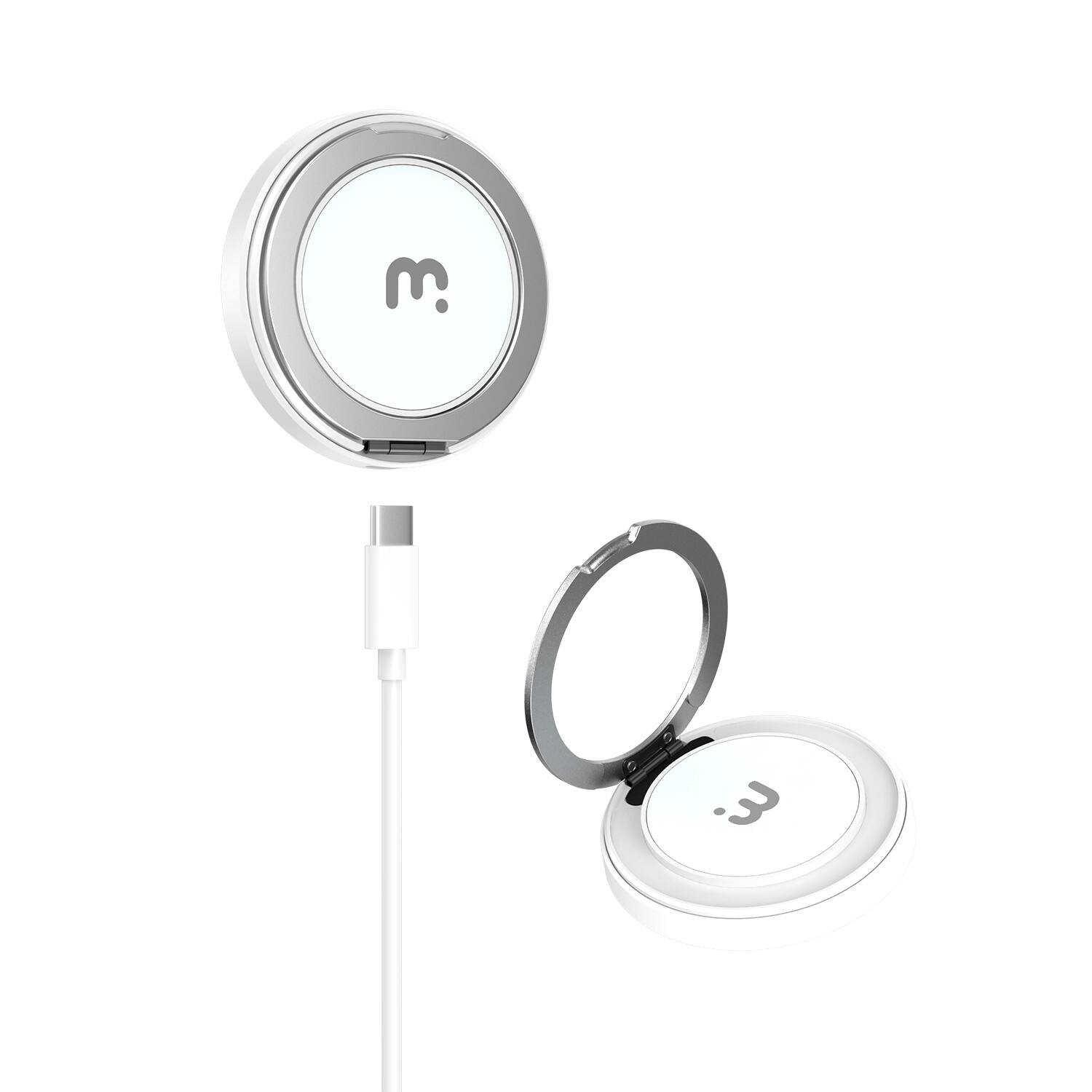 Front. Mybat Pro - MyBat Pro DockIt 360° MagSafe Wireless Charger + Ring Grip Stand - White - White.