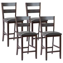 Costway - 4-Pieces Bar Stools Counter Height Chairs w/ PU Leather Seat - Dark Espresso, Black
