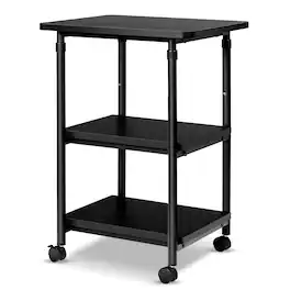 Costway - 3-Tier Adjustable Rolling Under Desk Printer Cart with 3 Storage Shelves Printer Stand for home office - Black