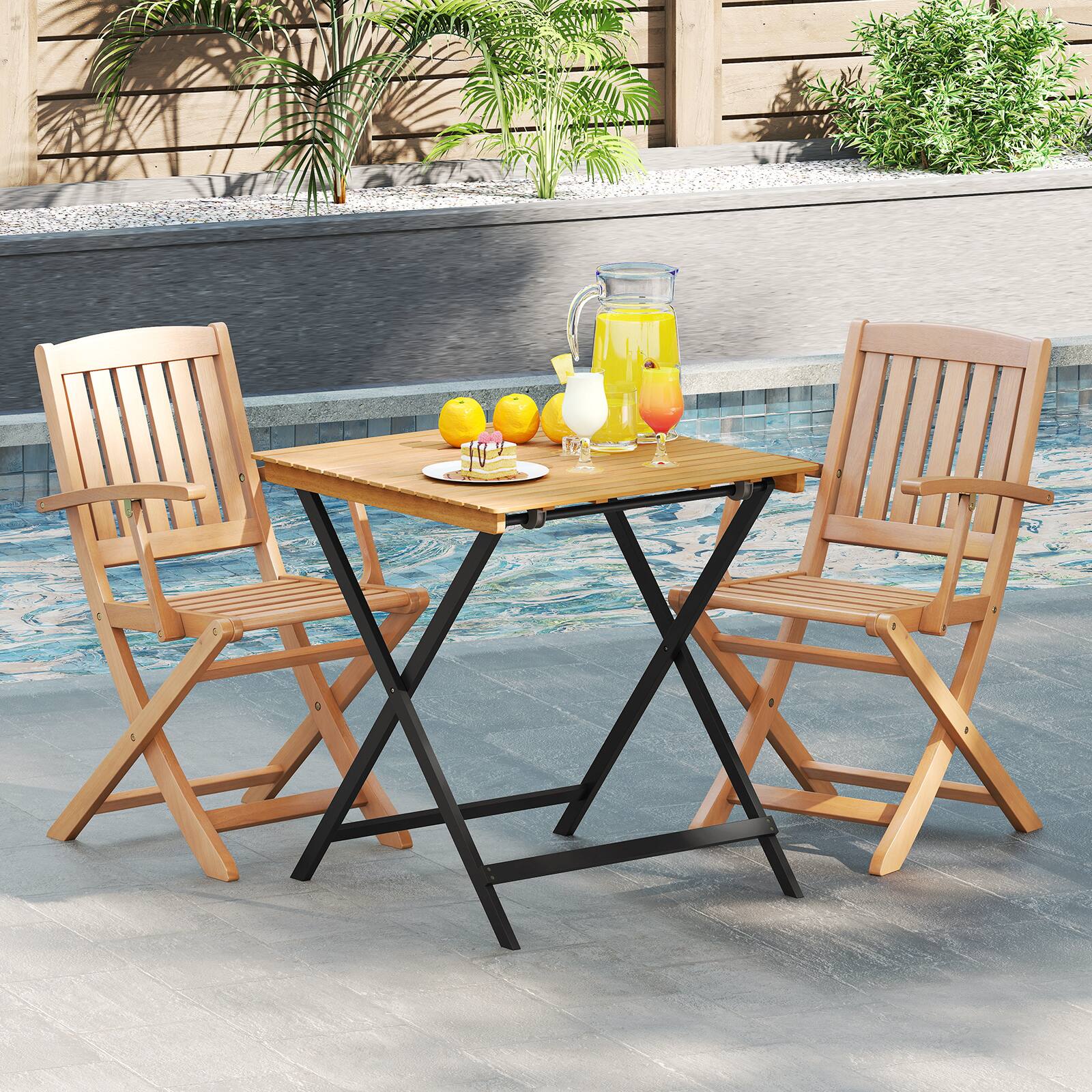 Alt View 7. Gymax - Gymax 28'' Patio Folding Table w/ Slatted Tabletop Portable Bistro Dining Table - Yellow.