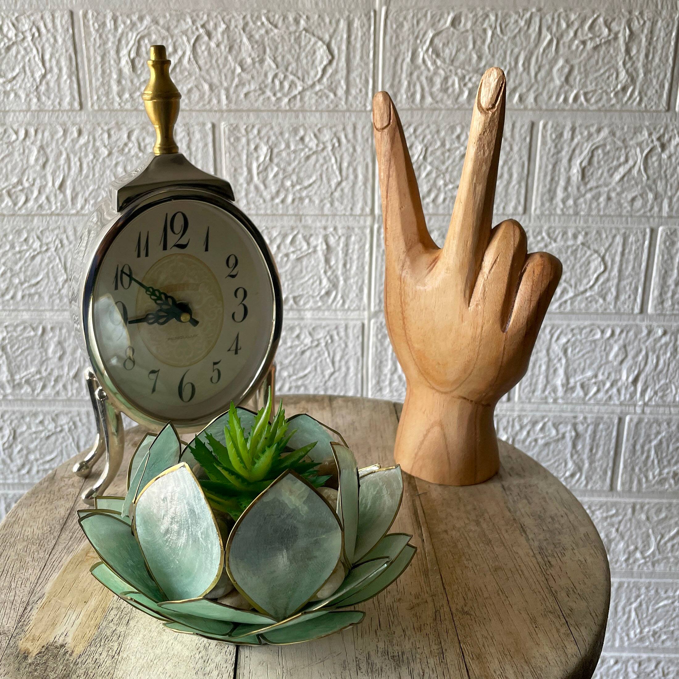 Alt View 3. Zeckos - Carved Wooden Peace Sign Hand Gesture Statue Natural Finish 7.75 Inches High - Brown.